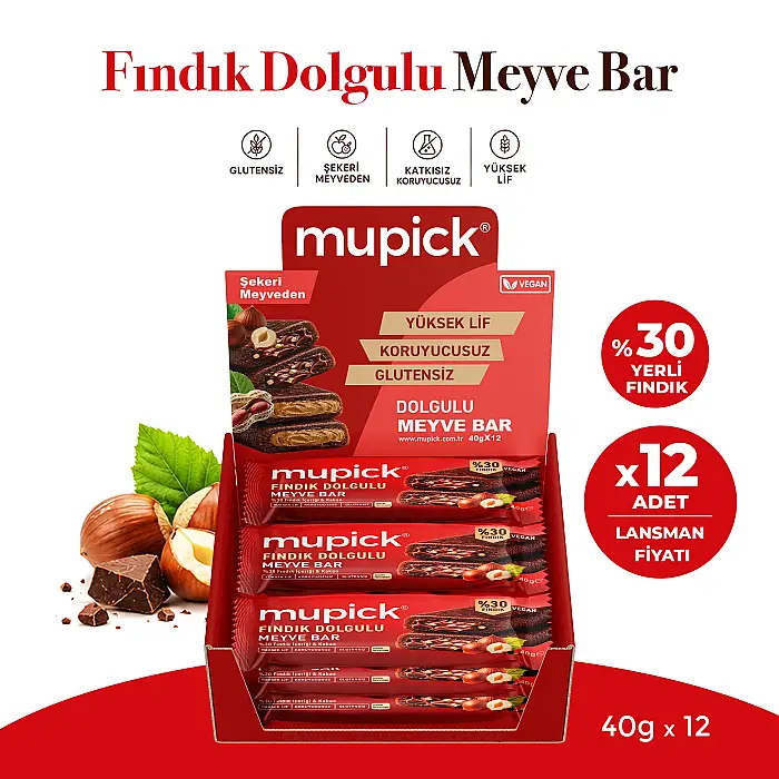 12'li Fındık Dolgulu Meyve Bar 40g x 12 Adet