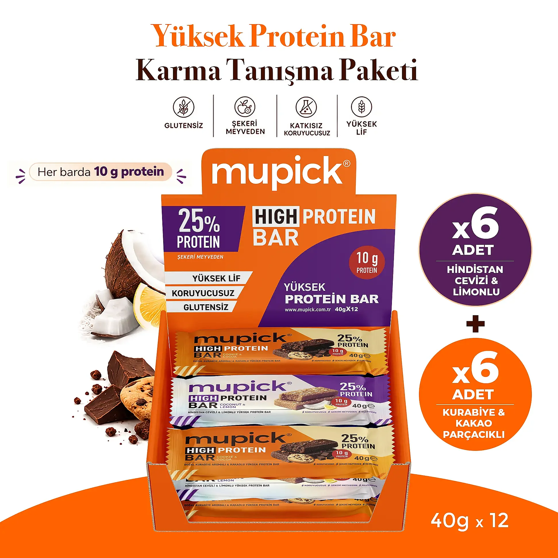 12’li Karma Yüksek Protein Bar Paketi 40 g × 12 Adet - 1